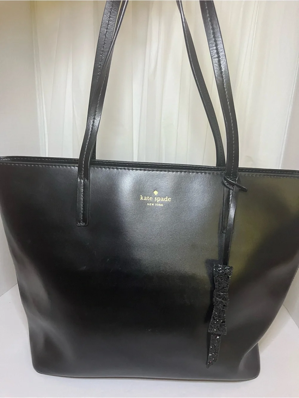 kate spade Black Leather Tote with Bow Charm